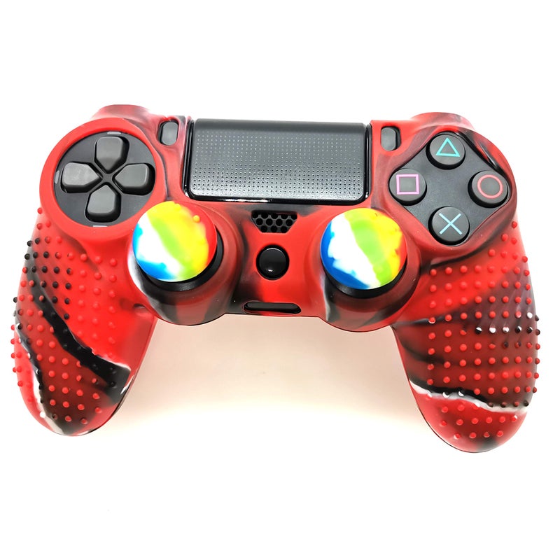 Asokex Silicone Skin Cover for Ps4 Controller (1pc Anti-Slip Case, 1 Pair L2 R2 Trigger Extender, 4pcs Thumb Grips,4pcs LED Light Bar Decal) Protector for DualShock PS4/ Slim/Pro Controller (red granular) - Image 5